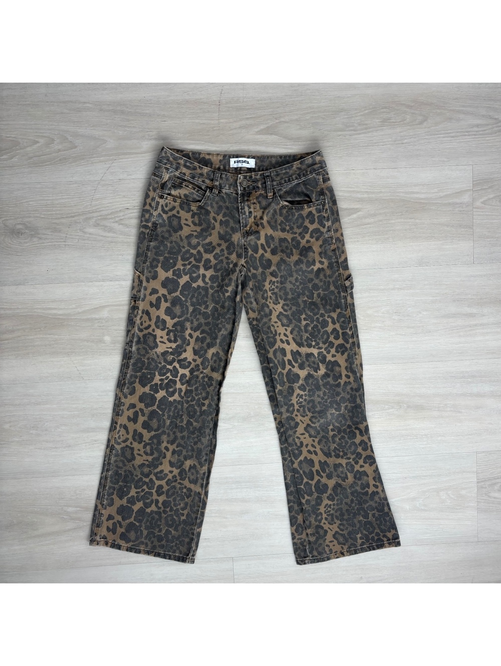 RSQ Leopard Print Jeans Womens 25 Brown Wide Leg Animal Print Y2K Grunge